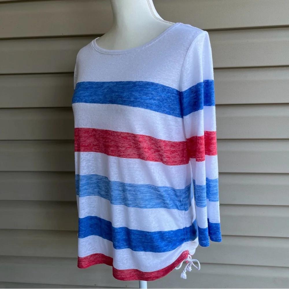 •Talbots• Lightweight Striped Linen Blend Top - Size Medium - Picture 4 of 9